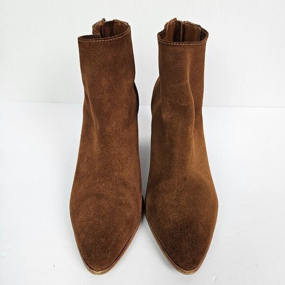 AQUA Dante Cognac Brown Suede Stacked Heel Ankle Boot 7.5 - Picture 2 of 9